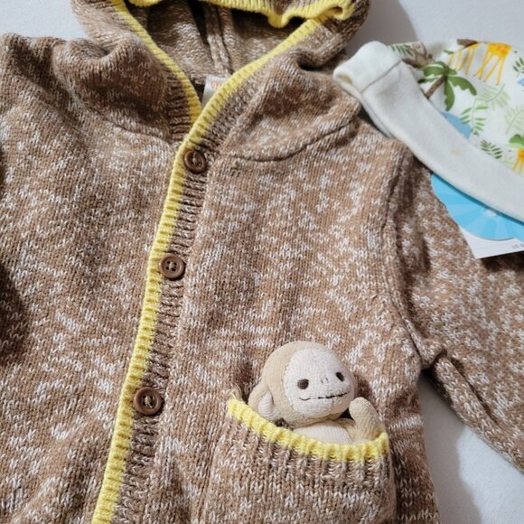Gymboree Vintage In The Jungle pocket Pal VGUC 3-6 month Sweater, NWT Hat Set